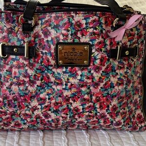 Nicole Miller Floral Satchel - Pink and Black